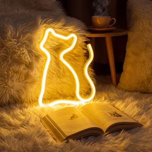 Neon LED lámpa - melegfehér macska - 3 x AA + USB - 17 x 1,6 x 23,3 cm    Phenom 43996G