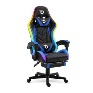 RGB LED-es gamer szék - karfával, párnával - fekete / kék BeMaDa BMD1115BL