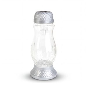 Napelemes üveg mécses műanyag kupakkal - 25 x 10 cm - ezüst - melegfehér LED     TW1022