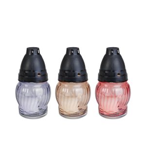 Üveg mécses fekete műanyag kupakkal - 14 x 7 cm - lazac, füst, krém     TW1025