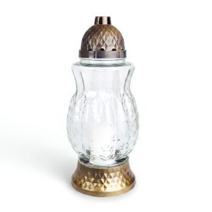Üveg mécses bronz műanyag kupakkal és talppal - 37 x 16 cm     TW1030