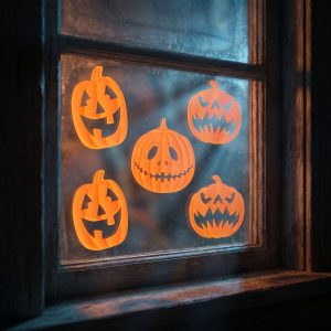 Halloween-i 3D gél ablakdekoráció - tök - 30 x 30 cm - 9 db / csomag Bewello 56615A