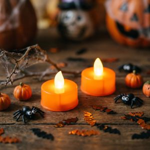 Halloween-i világító dekoráció - LED-es teamécses - narancssárga - 2 db / csomag Bewello 56619A