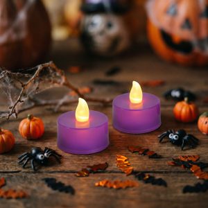Halloween-i világító dekoráció - LED-es teamécses - lila - 2 db / csomag Bewello 56619B