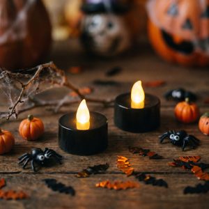 Halloween-i világító dekoráció - LED-es teamécses - fekete - 2 db / csomag Bewello 56619C