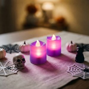 Halloween-i világító dekoráció - LED-es gyertya - lila - 2 db / csomag Bewello 56620B