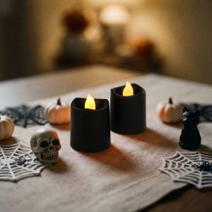 Halloween-i világító dekoráció - LED-es gyertya - fekete - 2 db / csomag Bewello 56620C