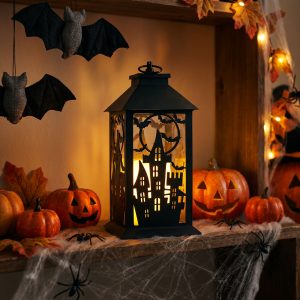 Halloween-i pislákoló lámpás - kastély - elemes - fekete - 30 x 14 cm Bewello 56621A