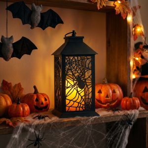 Halloween-i pislákoló lámpás - pók - elemes - fekete - 30 x 14 cm Bewello 56621B
