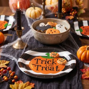 Halloween-i papírtányér - tök - kerek - 23 cm - 8 db / csomag    Bewello 56630A