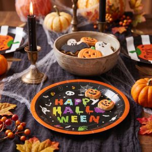 Halloween-i papírtányér - "Happy Halloween" - kerek - 23 cm - 8 db / csomag    Bewello 56630B