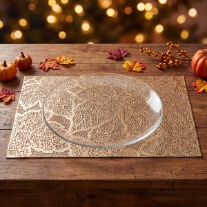 Tányéralátét - levélmintás - PVC - 45 x 30 cm - arany Bewello 59051A