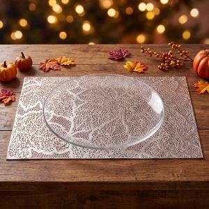 Tányéralátét - levélmintás - PVC - 45 x 30 cm - ezüst    Bewello 59051B